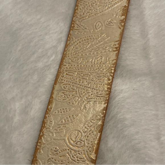 Fossil Beige Patterned Leather  Belt with Embellished Buckle Size M - Picture 10 of 15